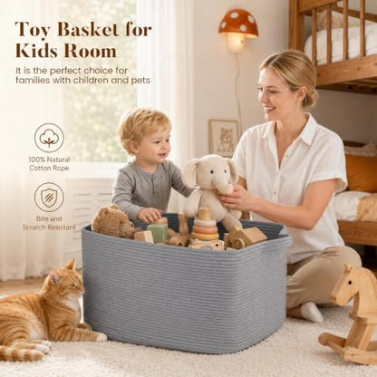 65L Large Woven Blanket Basket for Living Room, 19.7"x15.7"x11.8" - color: Light Grey, size: 24"x16.9"x14.2"