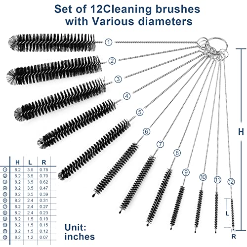 Ixiaoyoo 12 Pcs Straw Cleaner Brushes Set, 8.2 Inch Nylon Cleaning Brush - color: 8.2 Inch Black Cleaning Brushes