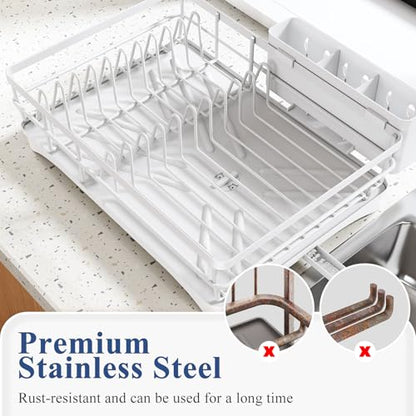SNTD Dish Drying Rack for Kitchen Counter, 11.8" W x 16.7" L, White - color: White