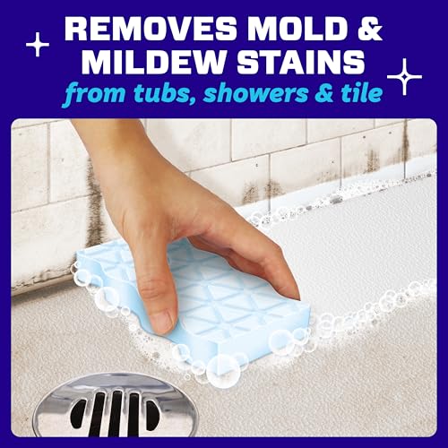 Mr. Clean Magic Eraser Sponge, Bathroom Cleaner, Shower Cleaner, Tub Cleaner, Soap Scum Remover, Bathroom Cleaning Supplies, Dawn Cleaning Power with Lemon Scent, 2 in 1 Bath, 5ct - size: 5 Count (Pack of 1), style: Original Version
