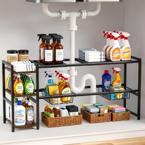 Housolution Expandable Under Sink Cabinet Organizer Rack and Storage Shelf