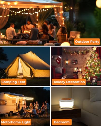 Camping String Lights, Retractable 32.8FT Rechargeable Fairy Light - color: White&Orange