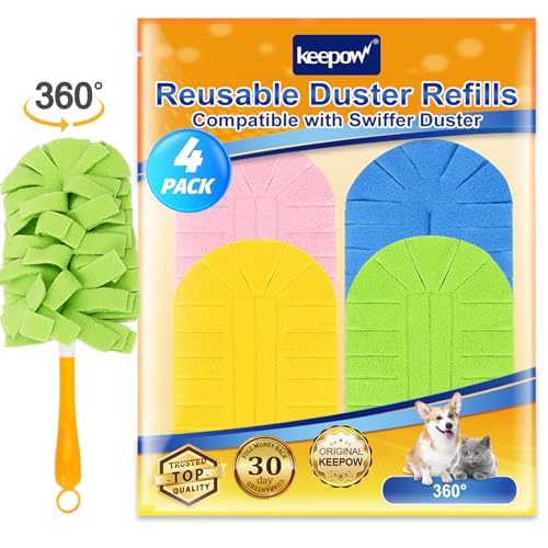 KEEPOW 4Pcs Fleece Heavy Duty Duster Refills Compatible with Swiffer Hand - color: 1yellow+1blue+1pink+1green, size: 4 Pack