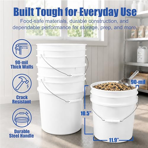 ePackageSupply 3.5 Gallon Bucket, Food-Grade w/Lid, BPA-Free, Red, 3 Packs - color: Red, size: 3 Packs