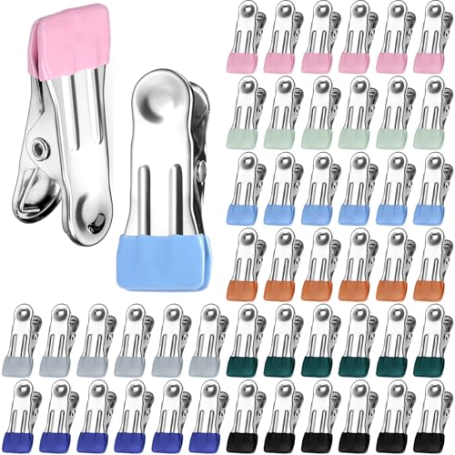 Honeydak 150 Pcs Stainless Steel Clothes Pins 2.17 Inch Heavy Duty Clips Bulk Bag Clips for Food Metal Clothespins for Laundry Clothes Line, Sock, Photo, Towel, Snack - color: Multicolor
