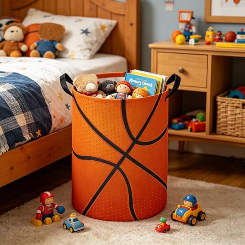 Baby Laundry hamper,Kids Laundry Basket,Baby Nursery Hamper,Waterproof foldable laundry basket for boys and girls,toy storage box,Kid Room Decor(Big Basketball) - color: Big Basketball