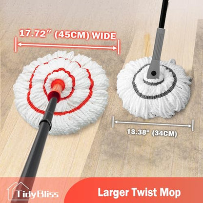 TidyBliss Self Wringing Twist Mop for Floor Cleaning with 57.5” Long Handle - size: 57.5 inches