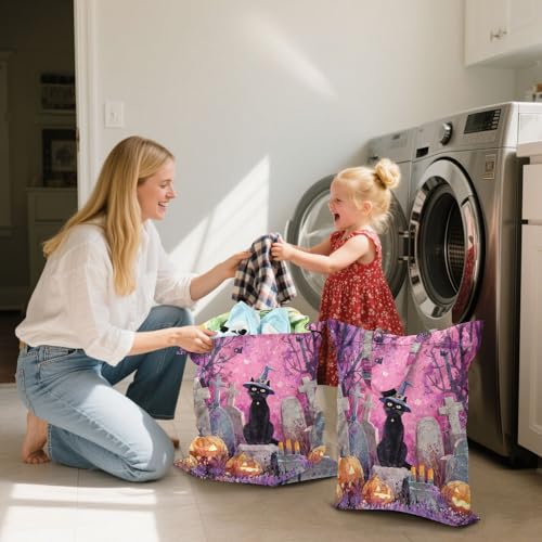 Travel Laundry Bags 2 PC Wet Dry Bag with Handle Dirty Clothes Organizer for Swimsuits Beach Camping Waterproof Washable Halloween Cat Tombstone Purple - color: Halloween Cat Tombstone Purple