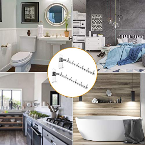 Bosszi 2-Pack Wall Mounted Folding Clothes Hanger Rack, Stainless Steel Clothes Hooks with Swing Arm Holder Space Saving Clothing Hanging System Closet Storage Organizer Heavy Duty Drying Rack - color: Silver