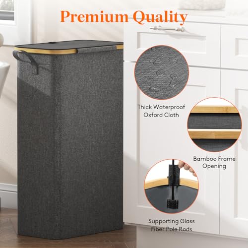 Lifewit 75L Slim Laundry Hamper with Lid and Removable Bag, Dark Gray - color: Dark Gray, size: 75L