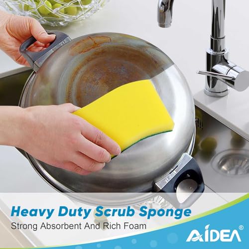 AIDEA Sponges Kitchen, 12 Pack XL Heavy Duty Dish Sponges, Cleaning Sponges - size: 12 Count, style: Yellow-S Shape XL