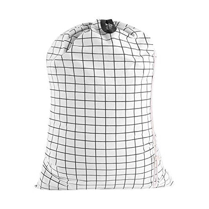 SWISSELITE Heavy Duty Laundry Drawstring Bag with Strap, 28 x 40 Inches Travel Dirty Clothes Bag for Laundromat and Household, 6 Color - color: Check White-Black Line