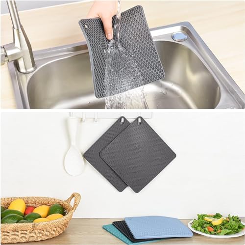 Silicone Trivets Mats, Silicone Hot Pads for Pot Holder, Square Trivets for Hot Dishes, Pots and Pans, Multi Purpose Hot Pads for Kitchen Counter, Non Slip Heat Resistant Mats Set 4 Navy - color: B10: Square-navy