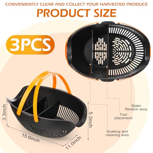 Nuogo 3 Pcs Garden Harvest Basket with Dividers Tool Caddy,Black - color: Black