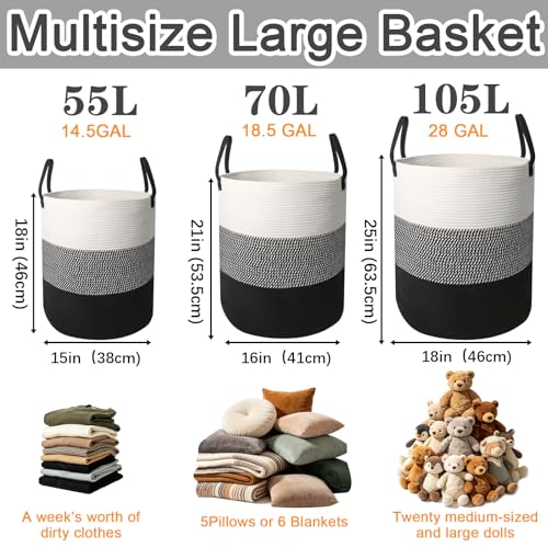 70L Woven Laundry Basket,Large Clothes Hamper with Handles-Black - color: Black, size: Extra Large