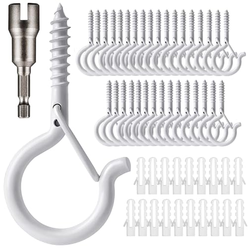 Q Hanger Hooks White 20PCS - Screw in Hooks with Safety Buckle Design - size: Q-Hanger White 20Pcs