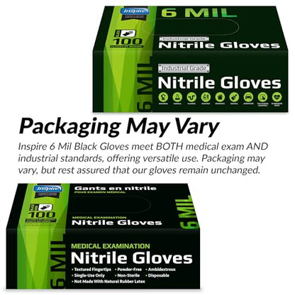 Inspire 6 or 8 Mil HEAVY DUTY Stretch Nitrile Black Gloves Disposable Latex Free - color: Black 6 Mil, size: X-Large