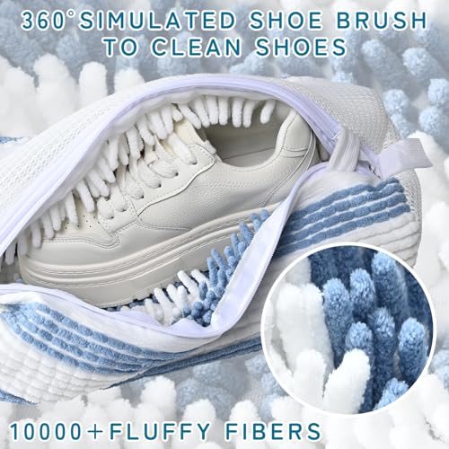 Anybar Shoe Washing Machine Bag Sneaker Laundry Bags Cleaning Shoes- for Washer and Dryer Microfiber Sneakers Shoe Wash Bag with Self Locking Zipper 2PCS Reusable Cleaner Bags (Blue White) - color: Blue White
