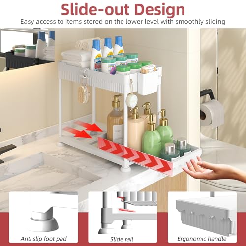 Sevenblue 4-Pack 2-Tier Under Sink Organizer with Pull Out Drawers - color: White, size: 12.8 Inch