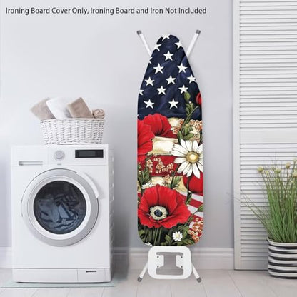 American Flag Poppy Iron Board Cover Stain Resistant Ironing Board Replacement Cover Thick Padding Fits Standard Size - color: American Flag Poppy