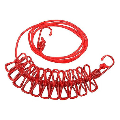 ALINNA Retractable Portable Clothesline, Travel Clothesline with 12 Clothespins for Indoor Laundry Drying, Outdoor Camping Accessories (Red) - style: Red