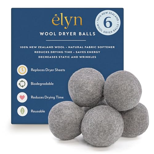 ELYN Wool Dryer Balls 6-Pack - XL, 100% New Zealand Wool, Reusable and Handmade. Fragrance-Free, Natural Fabric & Laundry Softener, Reduce Wrinkles, Static and Drying Time (Grey) - color: Grey