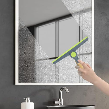 Shower Squeegee for Glass Doors, Car Window Squeegee with Wooden Handle and Hook, Squeegee for Shower Glass Door and Tile (Grey, Green)