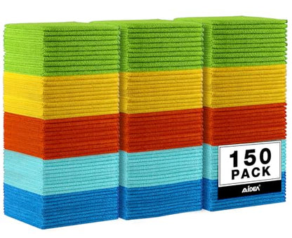 AIDEA Microfiber Cleaning Cloth-150PK, Microfiber Towels for Cars, 12"×12" - color: Yellow Blue Green, size: 150PK