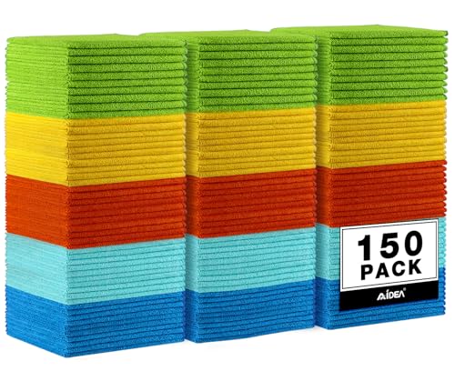 AIDEA Microfiber Cleaning Cloth-150PK, Microfiber Towels for Cars, 12"×12" - color: Yellow Blue Green, size: 150PK