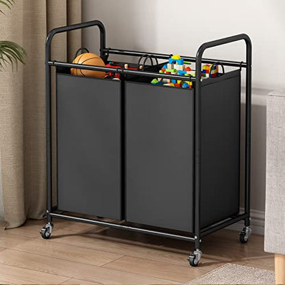 SUOERNUO Laundry Hamper with Lockable Wheels and 2 Removable Bags - color: Black
