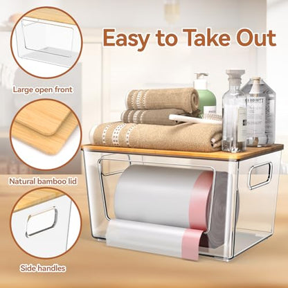 spospo 4 Pack Trash Bag Holder with Bamboo Lid Stackable Trashbag Dispenser - size: 4 Pack
