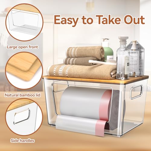 spospo 3 Pack Trash Bag Holder with Bamboo Lid Stackable Trashbag Dispenser - size: 3 Pack