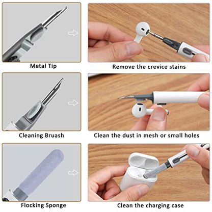 Airpod Cleaner Kit, Earbud Cleaning Kit for Airpods Pro 1 2 3,Multi-Function Cleaning Pen with Soft Brush Flocking Sponge, Suitable for Bluetooth Headset, Charging Box, Mobile Phone,Earbud (1Pcs) - color: 1PCS(White)