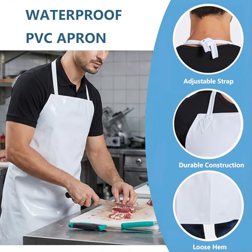 Nanxson Waterproof Rubber Aprons for Butcher Dog Grooming Dishwashing - color: White