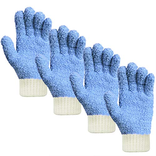 MIG4U Microfiber Dusting Gloves House Cleaning Glove for Blinds, Windows, Baseboard, Shutters, Furniture, and Car, Reusable Lint-Free Blue 2 Pairs S/M - color: Blue 2 Pairs