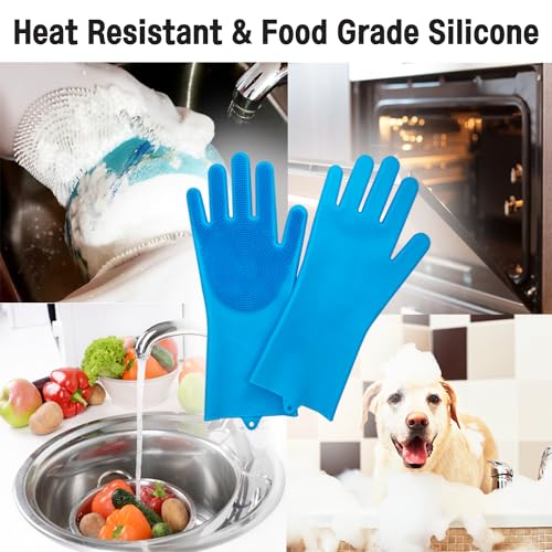 Silicone Magic Gloves : Ultimate Cleaning Gloves for Dishwashing, Kitchen, Pet, and Car - color: Blue