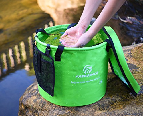 Freegrace Collapsible Water Bucket with Lid 23L Portable Camping Wash Basin - color: Green, size: 23L