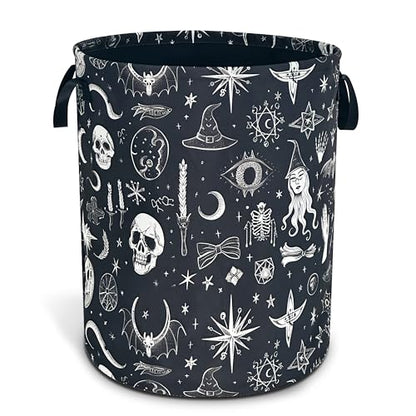 Witch Skull Gothic Laundry Basket Foldable Oxford Cloth Hamper 18.9x16.5 In - color: Witch Gothic