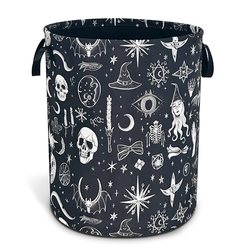 Witch Skull Gothic Laundry Basket Foldable Oxford Cloth Hamper 18.9x16.5 In - color: Witch Gothic