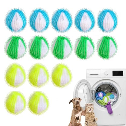 15PCS Laundry Hair Catcher, Multi-Pet Household Solution, Ball Set in Sky Blue Green Yellow Colors, Washing Machine Fabric Care System for Daily Laundry Maintenance