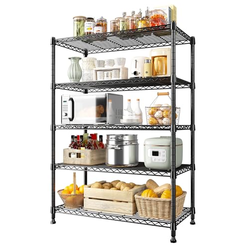 REIBII 63" H 5-Tier Heavy Duty Storage Shelves, 1020 lbs, 2-in-1 Adjustable - size: 5 Tier-14"D x 29"W x 63"H