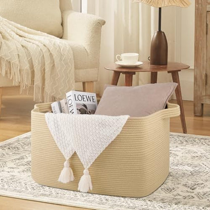 OIASKET 95L Extra Large Blanket Basket, 24" x 16.9" x 14.2" Woven Basket - color: Jute, size: 24"x16.9"x14.2"