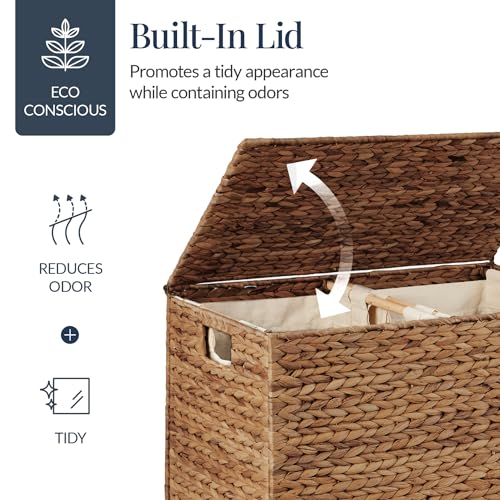 Best Choice Products Large Laundry Hamper with Lid, Natural Handwoven Hyacinth Laundry Basket, W/Removeable & Washable Liner Bag, Portable, Handles, 30 Gallon (114 liters) - Chestnut - color: Chestnut, size: Large, 114L