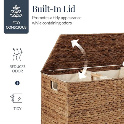 Best Choice Products Large Laundry Hamper with Lid, Natural Handwoven Hyacinth Laundry Basket, W/Removeable & Washable Liner Bag, Portable, Handles, 30 Gallon (114 liters) - Chestnut - color: Chestnut, size: Large, 114L