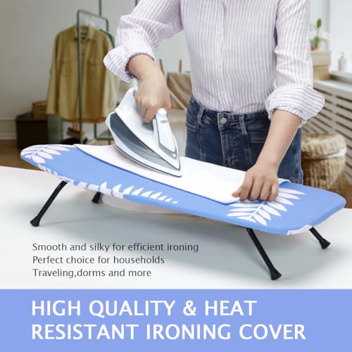 SheeChung Small Ironing Board 12"x32",Mini Ironing Board with Metal Mesh - style: Blue Leaf-32x12