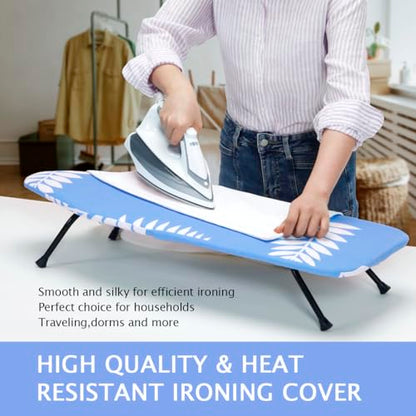 SheeChung Small Ironing Board 12"x32",Mini Ironing Board with Metal Mesh - style: Blue Leaf-32x12