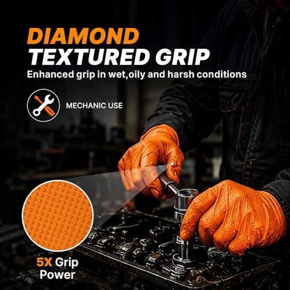 TitanFlex Heavy Duty Industrial Orange Nitrile Gloves, 8-mil, Gloves Disposable Latex Free with Raised Diamond Texture Grip, Powder Free, Rubber Glove, Mechanic Gloves,1000-ct Case (XXL) - color: 03 8mil (1000ct), size: XX-Large