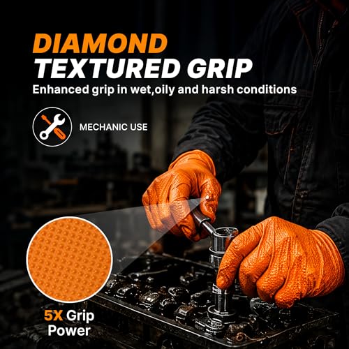 TitanFlex Heavy Duty Industrial Orange Nitrile Gloves, 8-mil, Gloves Disposable Latex Free with Raised Diamond Texture Grip, Powder Free, Rubber Glove, Mechanic Gloves,1000-ct Case (Large) - color: 03 8mil (1000ct), size: Large
