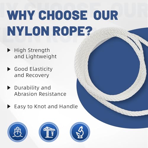 NEWSEED 100 Ft 1/4 Inch Nylon Rope Heavy Duty Utility Rope (White) - size: 1/4 In x 100FT, style: White