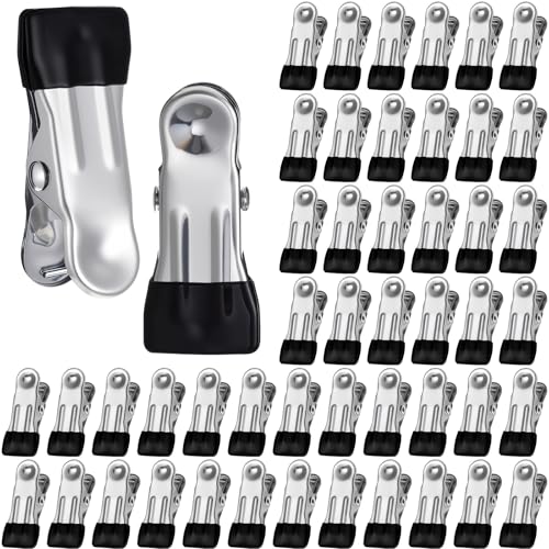 Honeydak 150 Pcs Stainless Steel Clothes Pins 2.17 Inch Heavy Duty Clips Bulk Bag Clips for Food Metal Clothespins for Laundry Clothes Line, Sock, Photo, Towel, Snack (Black) - color: Black